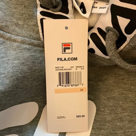 Fila Logo Taping Crop Hoodie - Gray & White 2X - Picture 5 of 5